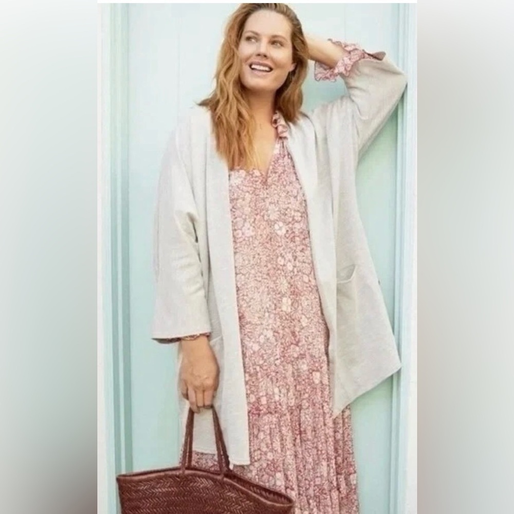 Donni. Ribbed Sandwash Open Front Cardigan Lagenlook Tan Gray OSFA